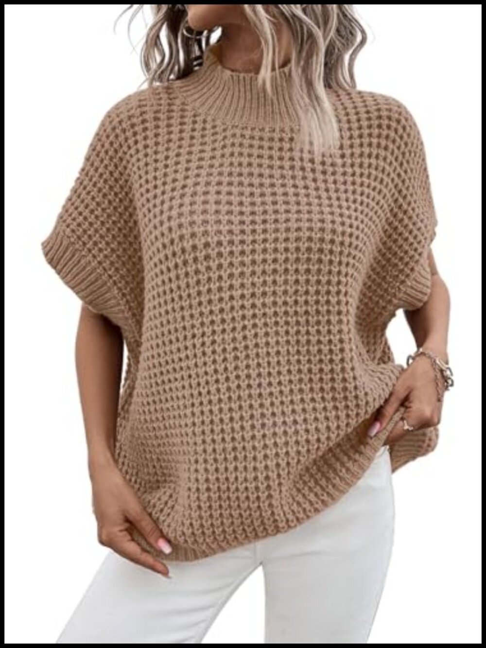 Oversized Batwing Short Sleeve Knit Pullover Sweater Women's Loose